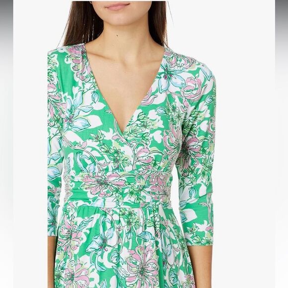 LILLY PULITZER ladies Moana Maxi Dress small green pink Spearmint Blossom hi low - Picture 3 of 12